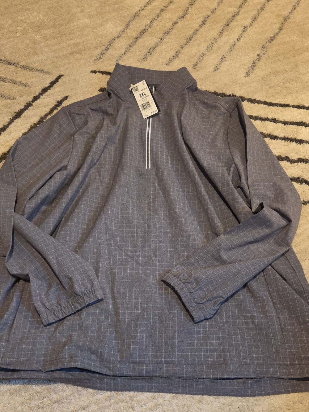 adidas Men's Gray Windowpane Quarter-Zip Pullover